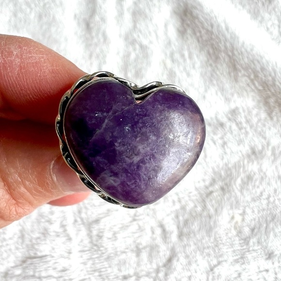 925 Akashic Records Lepidolite Heart ❤️ Ring - Picture 6 of 8